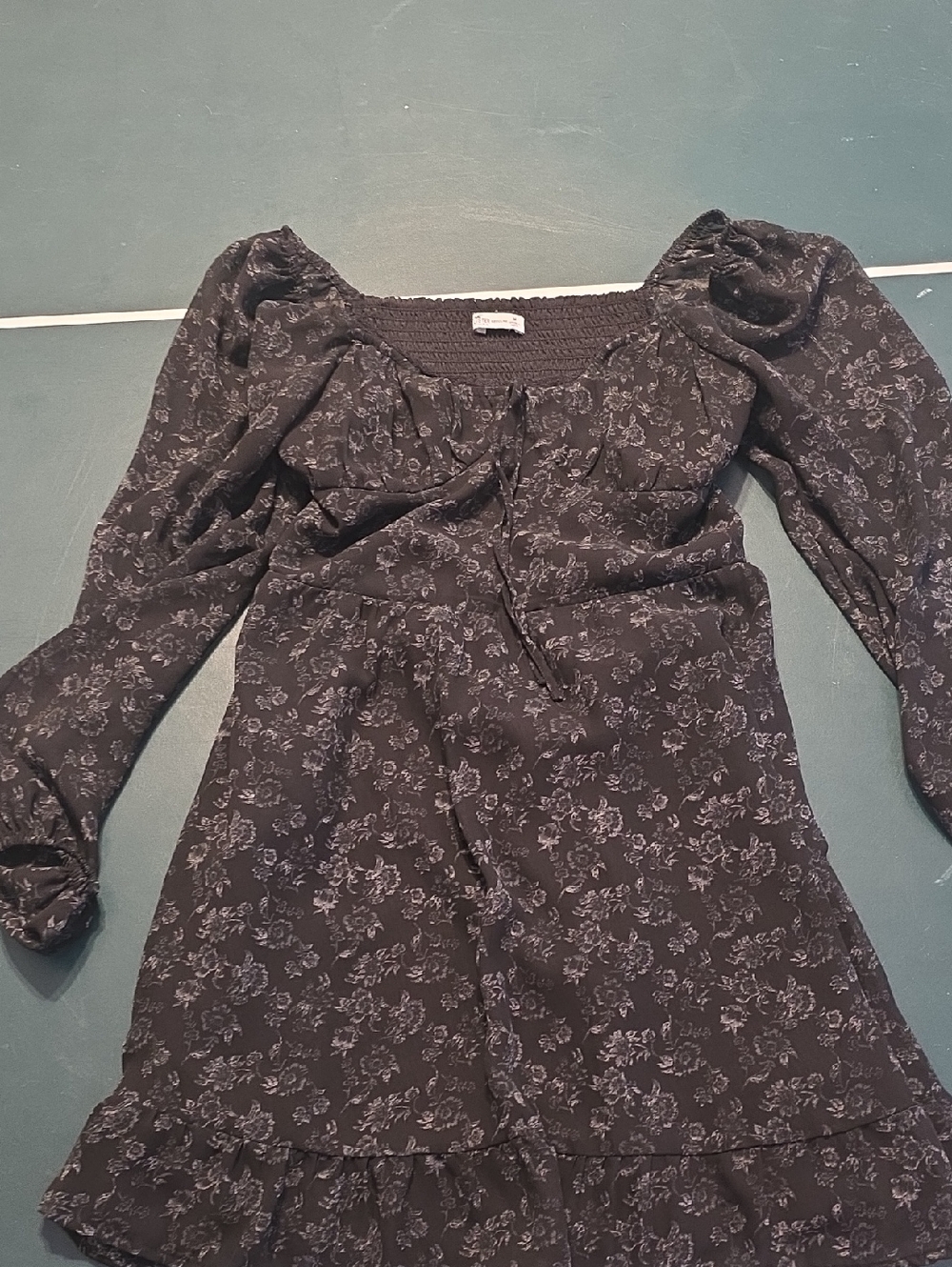 Hollister Black Floral Long-Sleeve Mini Dress